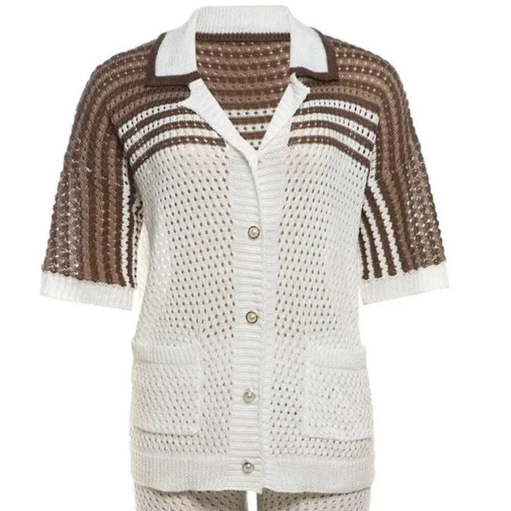 Shein Striped Pattern Front Button Short Sleeve S… - image 4